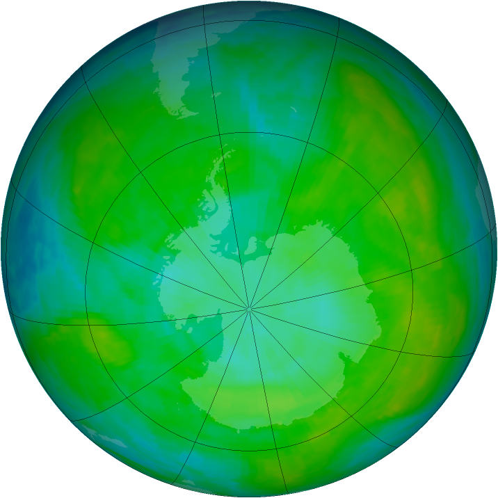 Antarctic ozone map for 31 December 1984